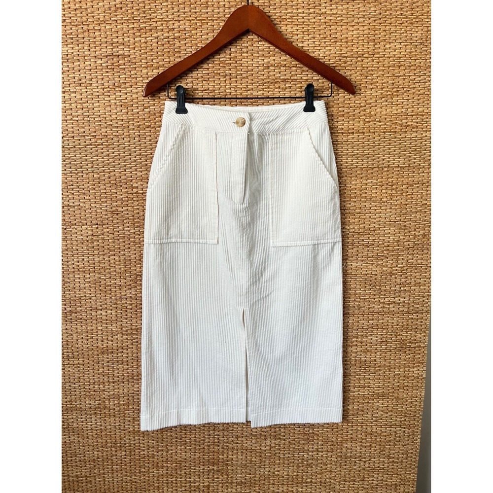 Moon River White Midi Skirt with Front Slit - Picture 2 of 6